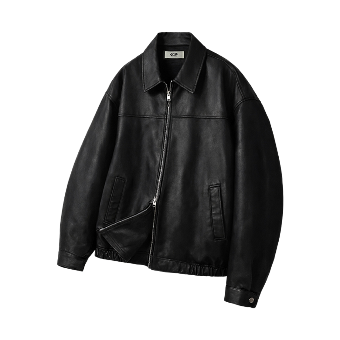 지크립 빈티지 워싱 세미크롭 레더 자켓 블랙(GCLIP Vintage Washed Semi-Crop Leather Jacket Black)