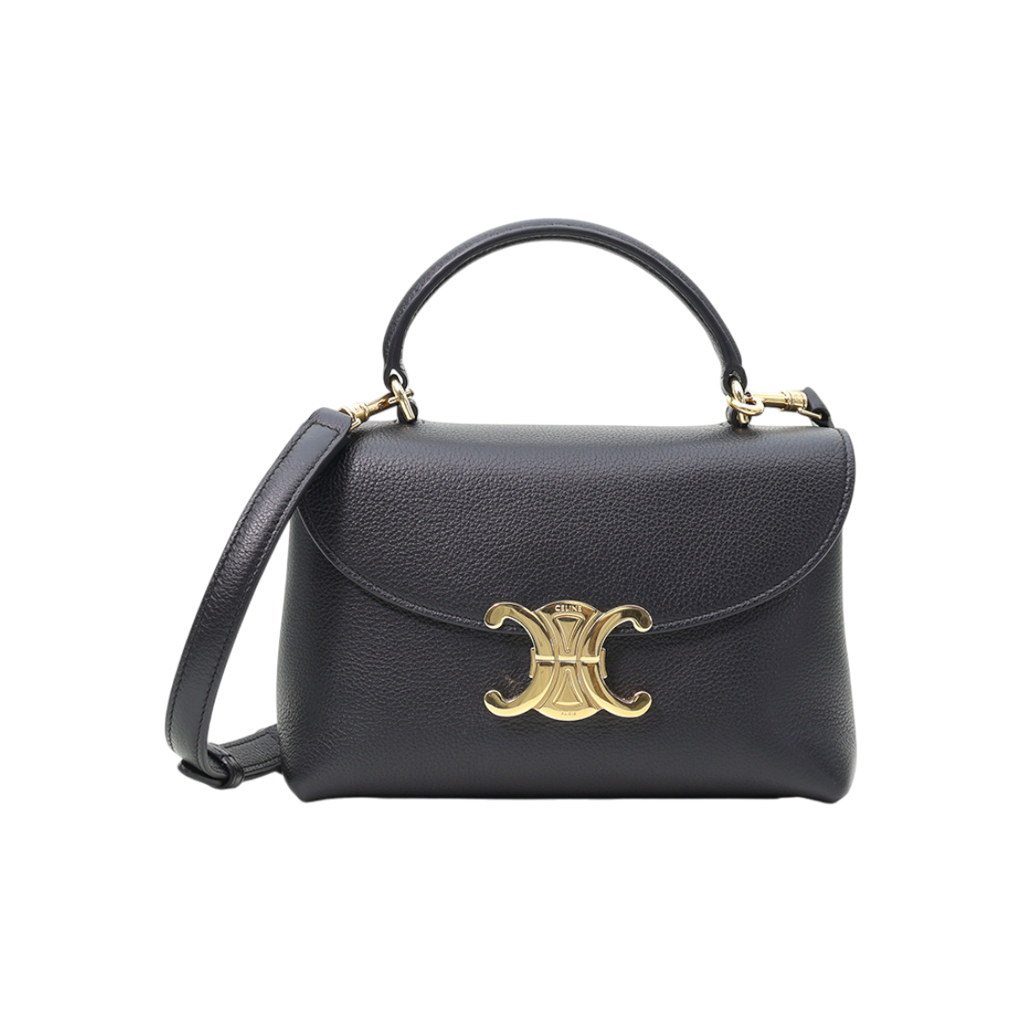 IT84ADIO3ECI Celine Triomphe Top Handle Bag Black Calfskin