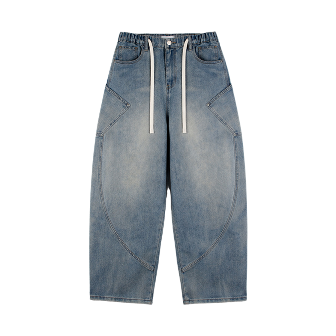 지크립 커브드 절개 데님 와이드 밴딩 팬츠 블루(GCLIP Curved Seam Denim Wide Banding Pants Blue)