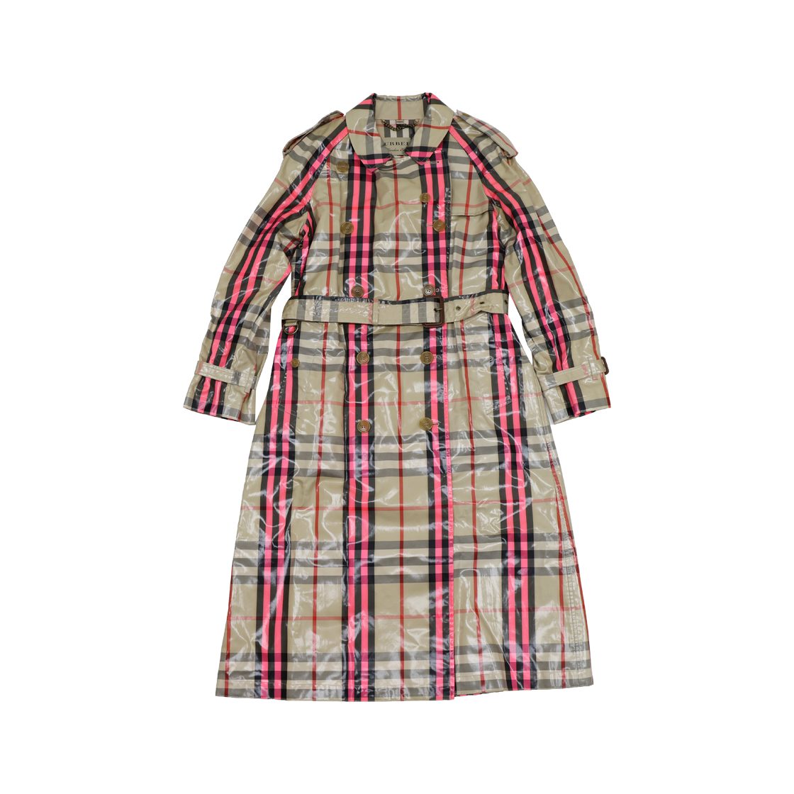 버버리 4066168 라미네이티드 체크 트렌치코트 네온 핑크 42(Burberry Laminated Check Trench Coat in Neon Pink)