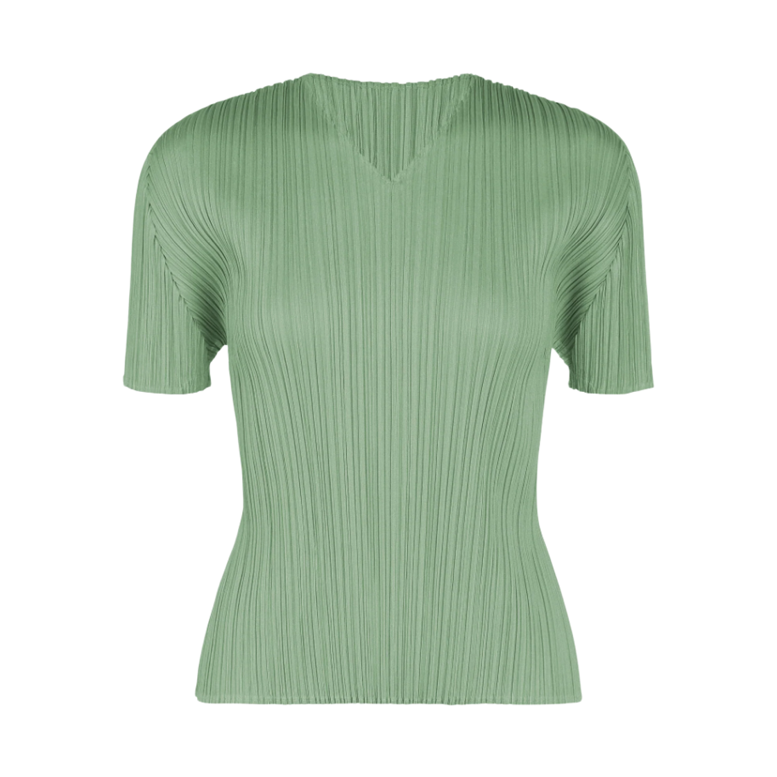 PP63-JK122-61 (W) Pleats Please Issey Miyake MC August V-Neck Short Sleeve Top Grayish Green