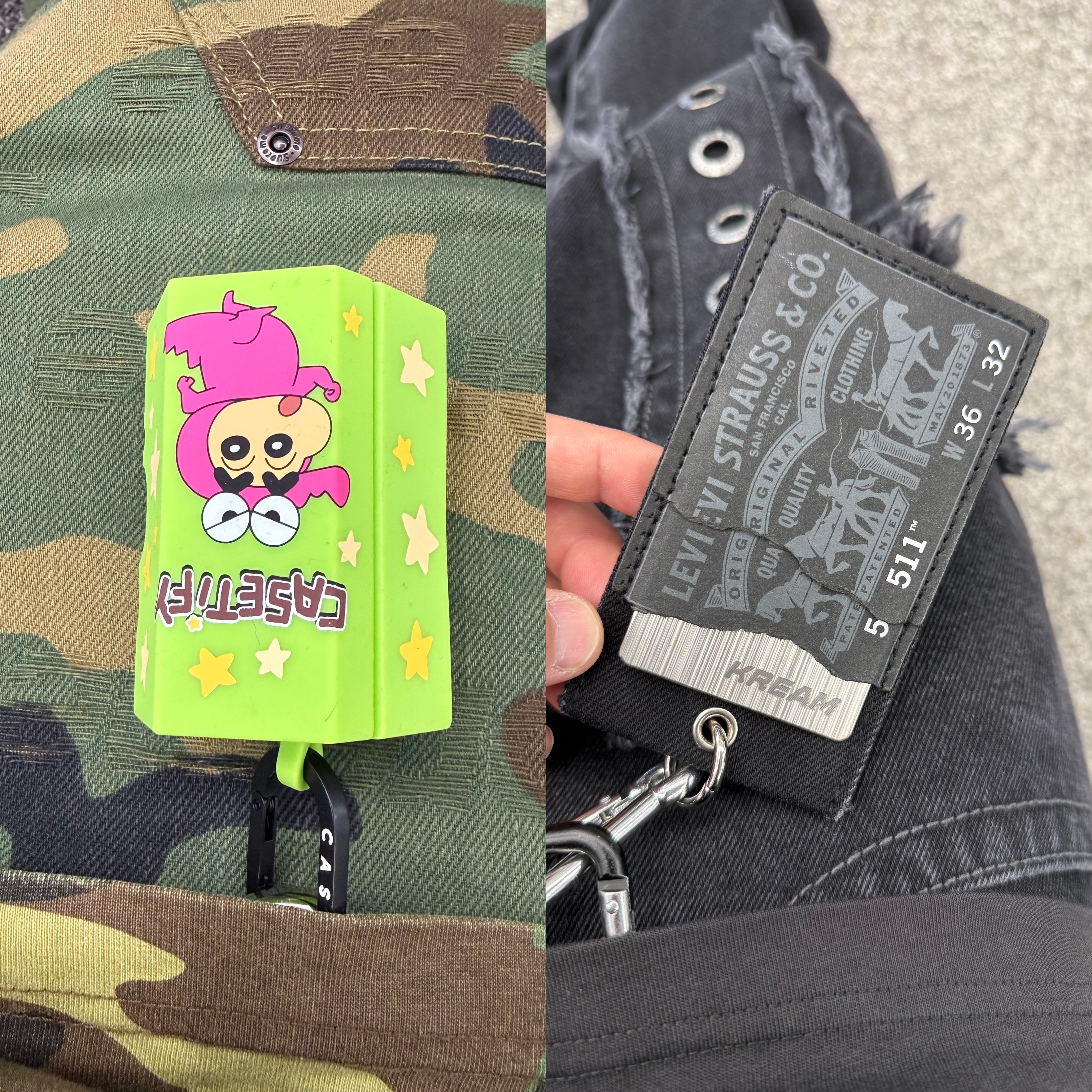 Jordan 4 x Undefeated Retro OG SP Deep Green and Clementine, Supreme Jacquard Logos Double Knee Denim Painter Jean Woodland Camo - 25FW 착용 스타일 - 4