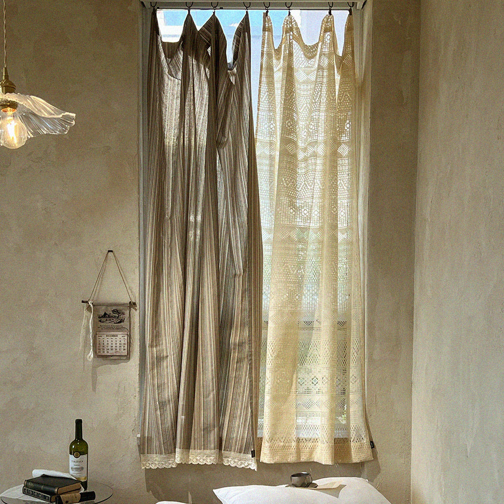 바닐라 브리즈 빈티지 레이스 뜨개 커튼 145x150cm(MUSEONGHWA Vanilla Breeze vintage lace crochet curtains 145x150cm) - 2