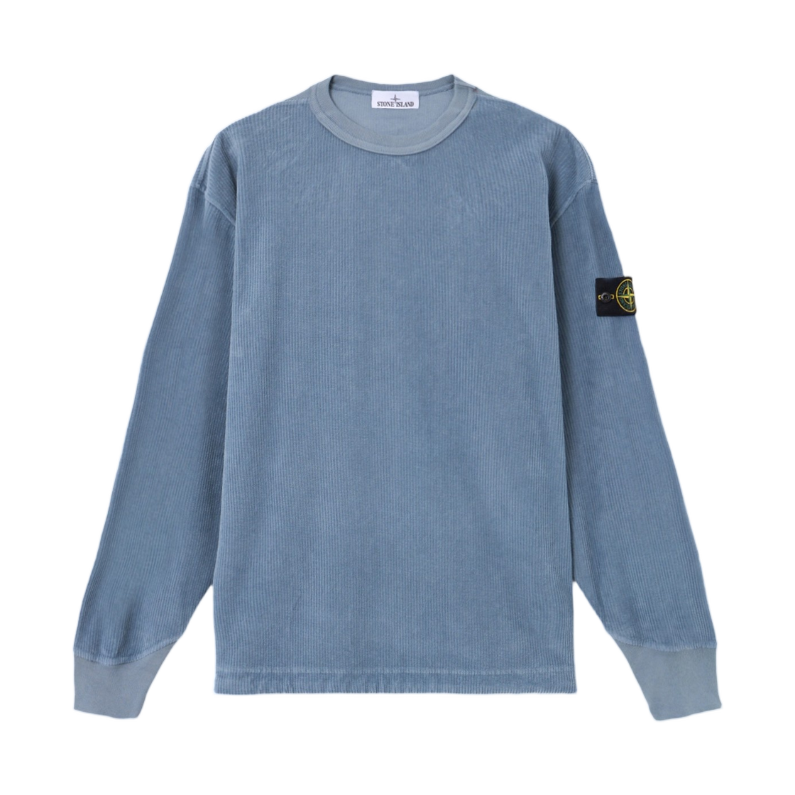 L2S1561000-30S0444-V002B Stone Island 6100030 Jersey Corduroy Comfort-Fit Crewneck Sweatshirt with Shoulder Inserts Steel Blue - 26FW