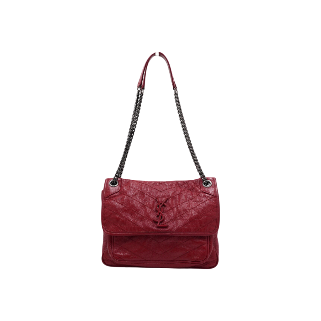 ITMPTJ7GCLJH SAINT LAURENT Red Crinkled Quilted Medium Niki Shoulder Bag