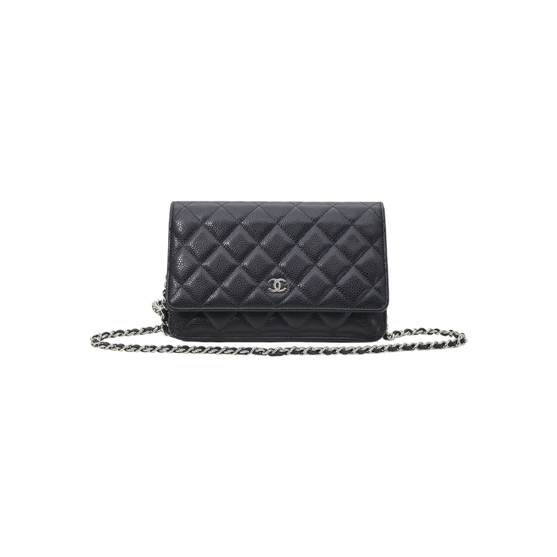 ITI97VGAE5OO Chanel AP0250 Black Caviar Silver CC Logo WOC Classic Chain Wallet