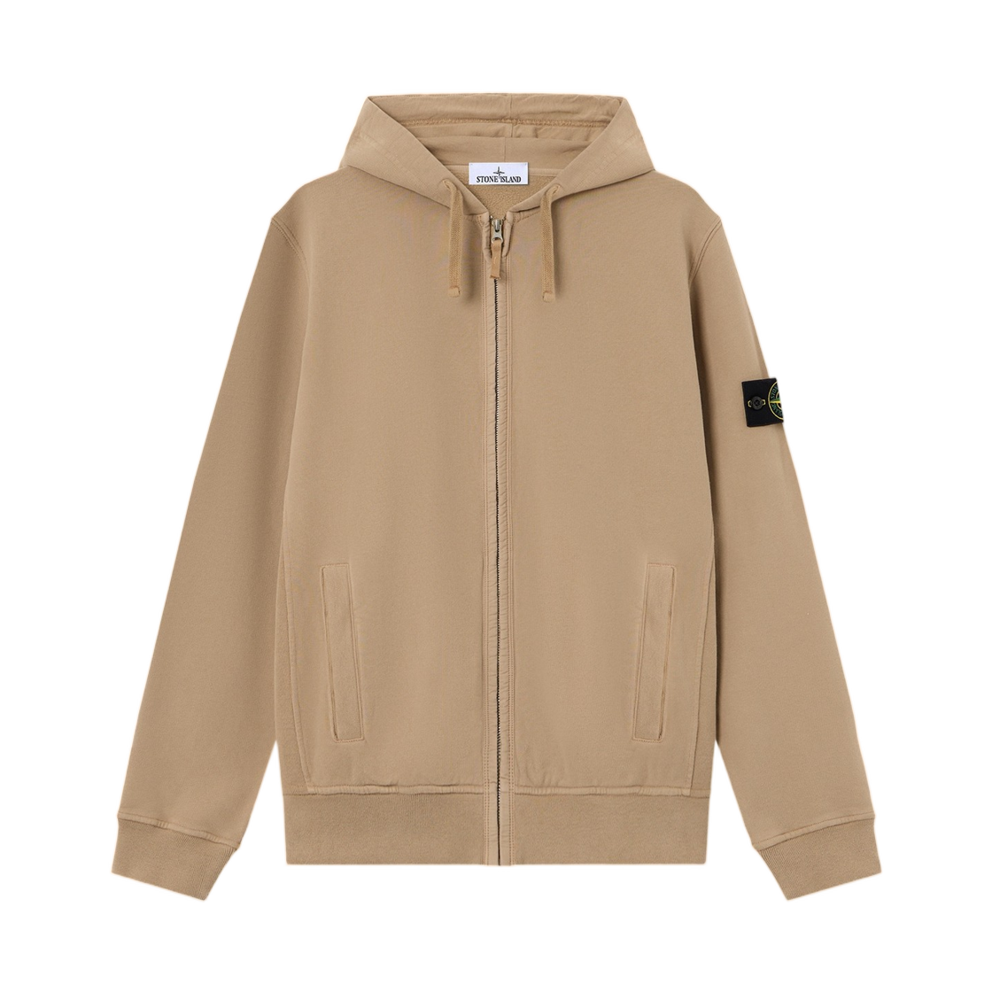 L2S1561000-67S0A20-V0094 Stone Island 6100067 Brushed Organic Cotton Fleece Regular-Fit Zip-Up Hooded Sweatshirt with Ribbed Inserts Biscuit - 26FW