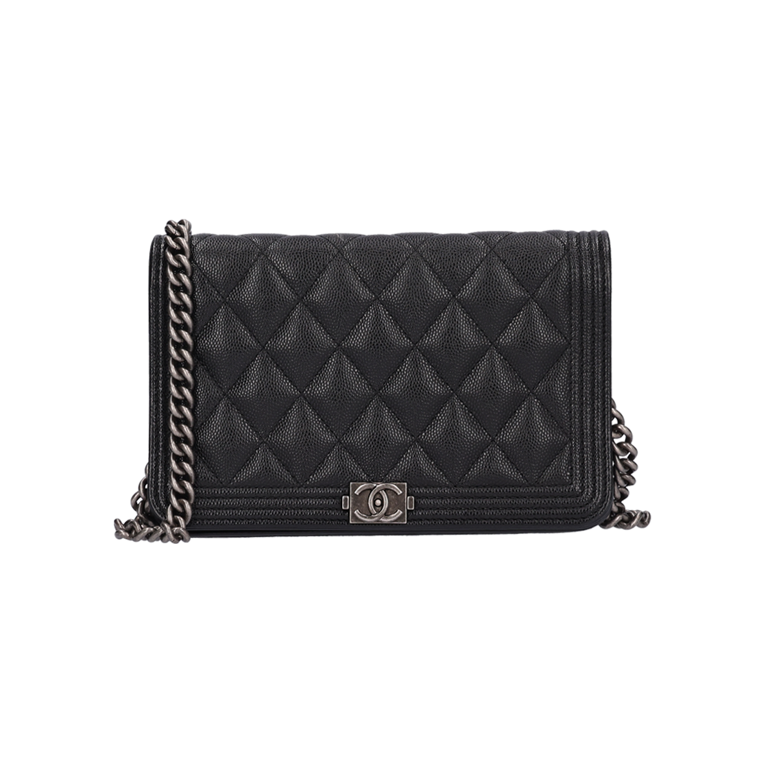 IT7A8CPGTR2B Chanel Boy Chain Wallet in Grained Calfskin & Ruthenium Metal Black
