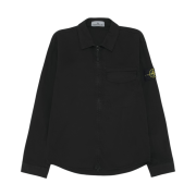 Stone Island 1200015 Stretch Organic Cotton Satin Regular Fit Overshirt with Concealed Zip Black - 26SS