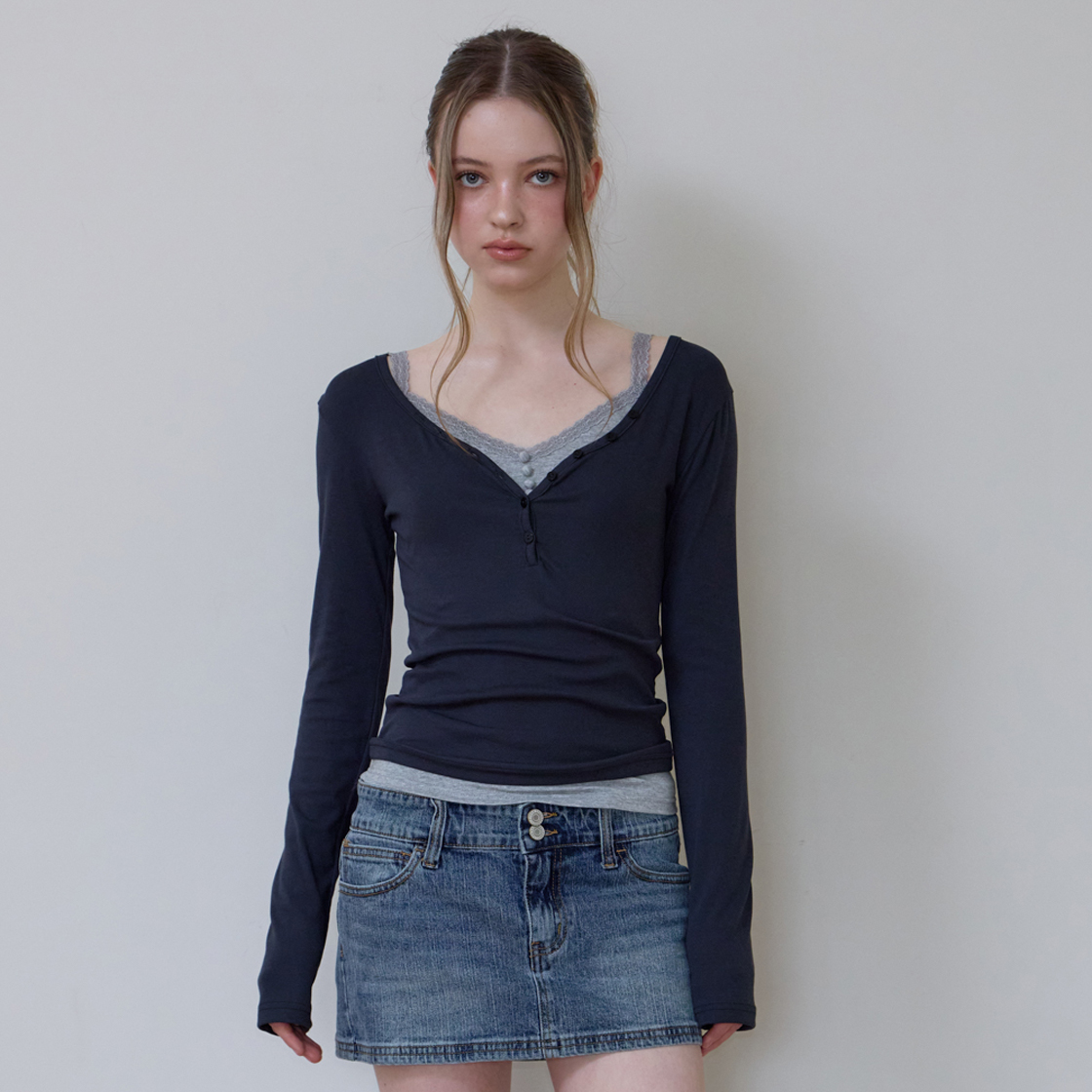 로제프란츠 베이직 브이넥 롱스리브 [차콜](Rosefrantz Basic V-neck Long Sleeve [Charcoal]) - 4