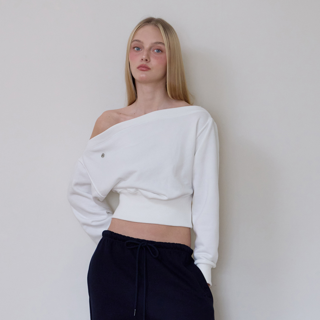 로제프란츠 크롭 오프숄더 스웨트셔츠 [아이보리](Rosefrantz Crop Off Shoulder Sweatshirt [Ivory]) - 2