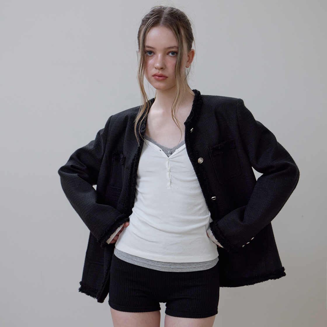 로제프란츠 프린지 포켓 트위드 자켓 [블랙](Rosefrantz Fringe Pocket Tweed Jacket [Black]) - 6