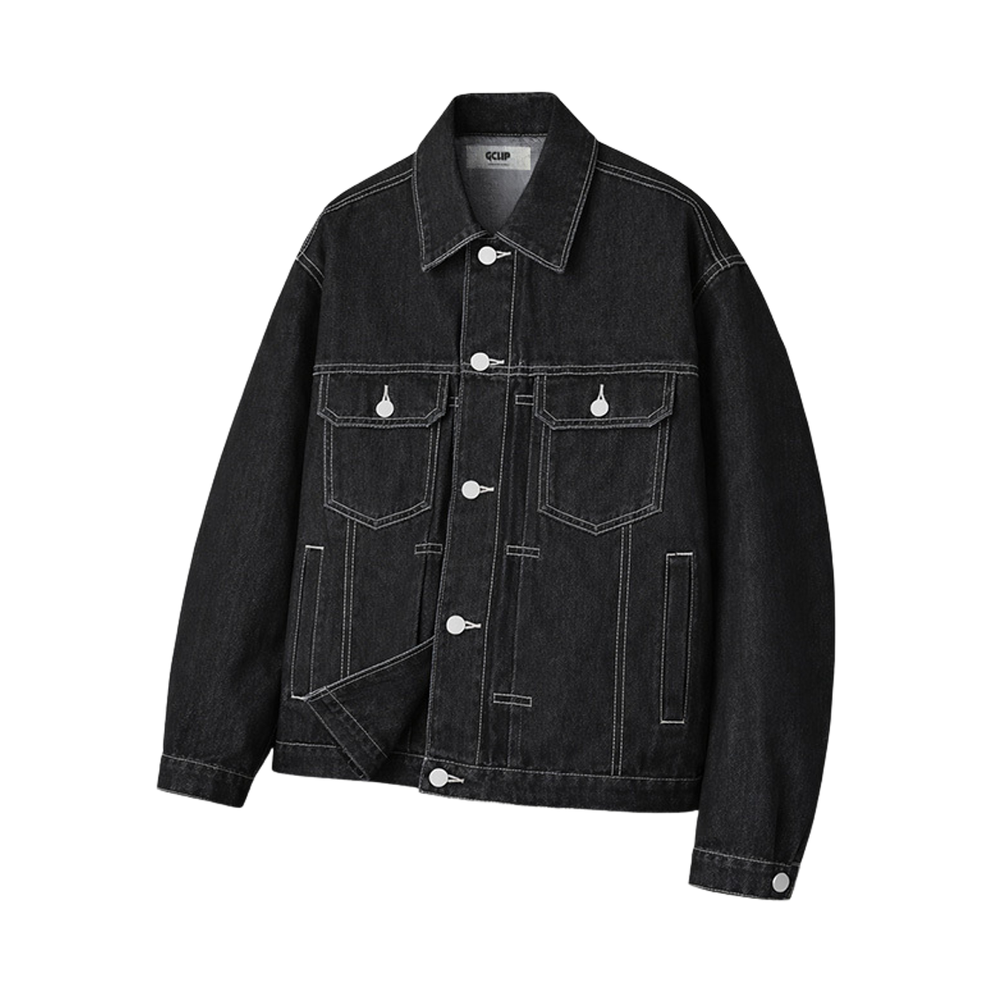 지크립 페이드 세미 크롭 데님 트러커 자켓 블랙(GCLIP Faded Semi-Crop Denim Trucker Jacket Black)
