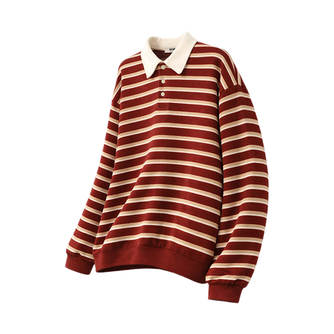 지크립 스트라이프 루즈핏 카라 스웻 셔츠 맨투맨 티셔츠 버건디(GCLIP Striped Loose-Fit Collar Sweat Shirt Sweatshirt T-Shirt Burgundy) - 1
