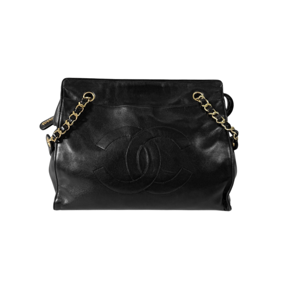 샤넬 램스킨 빅 CC로고 빈티지 체인 레더 숄더백 토트백 블랙(Chanel Vintage Black Lambskin Big CC Logo Chain Shoulder Bag)