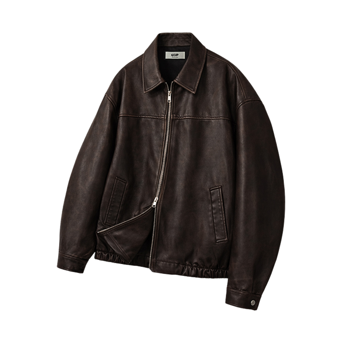 지크립 빈티지 워싱 세미크롭 레더 자켓 다크브라운(GCLIP Vintage Washed Semi-Crop Leather Jacket Darkbrown)
