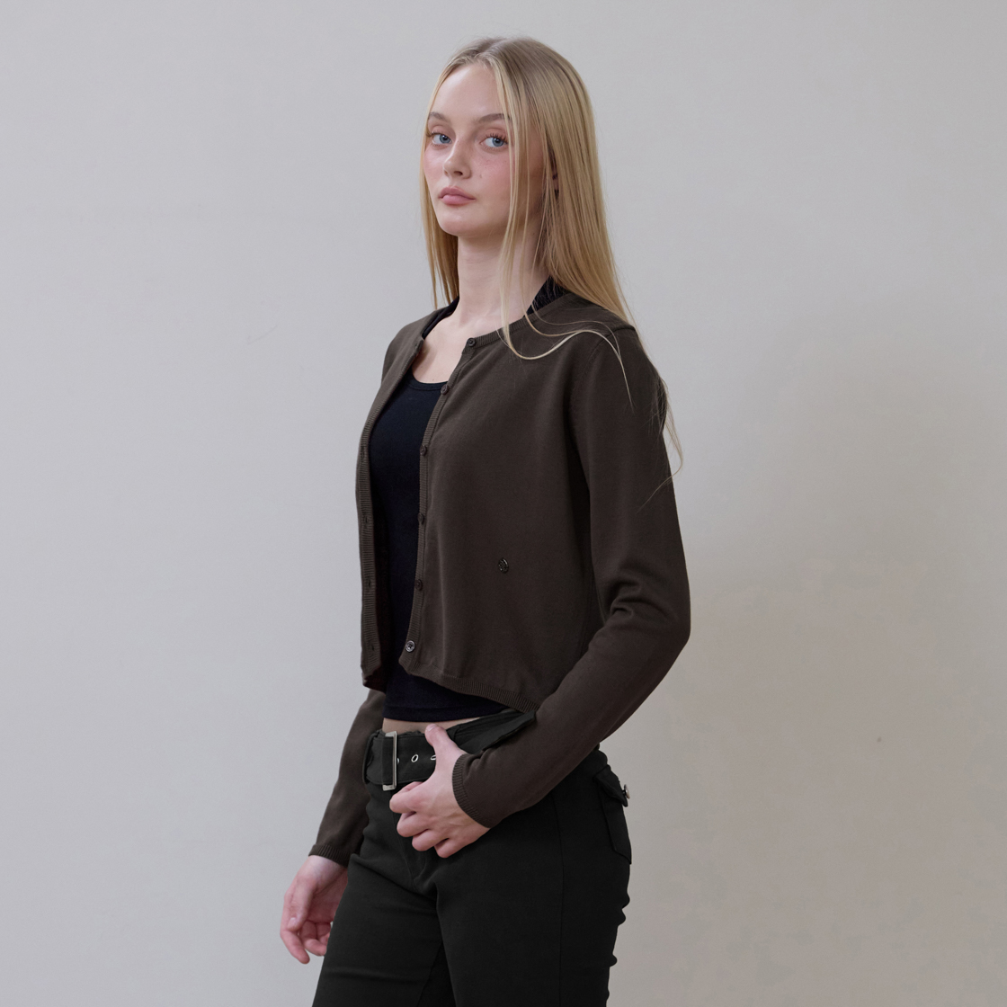 로제프란츠 베이직 라운드 가디건 [브라운](Rosefrantz Basic Round Cardigan [Brown]) - 3