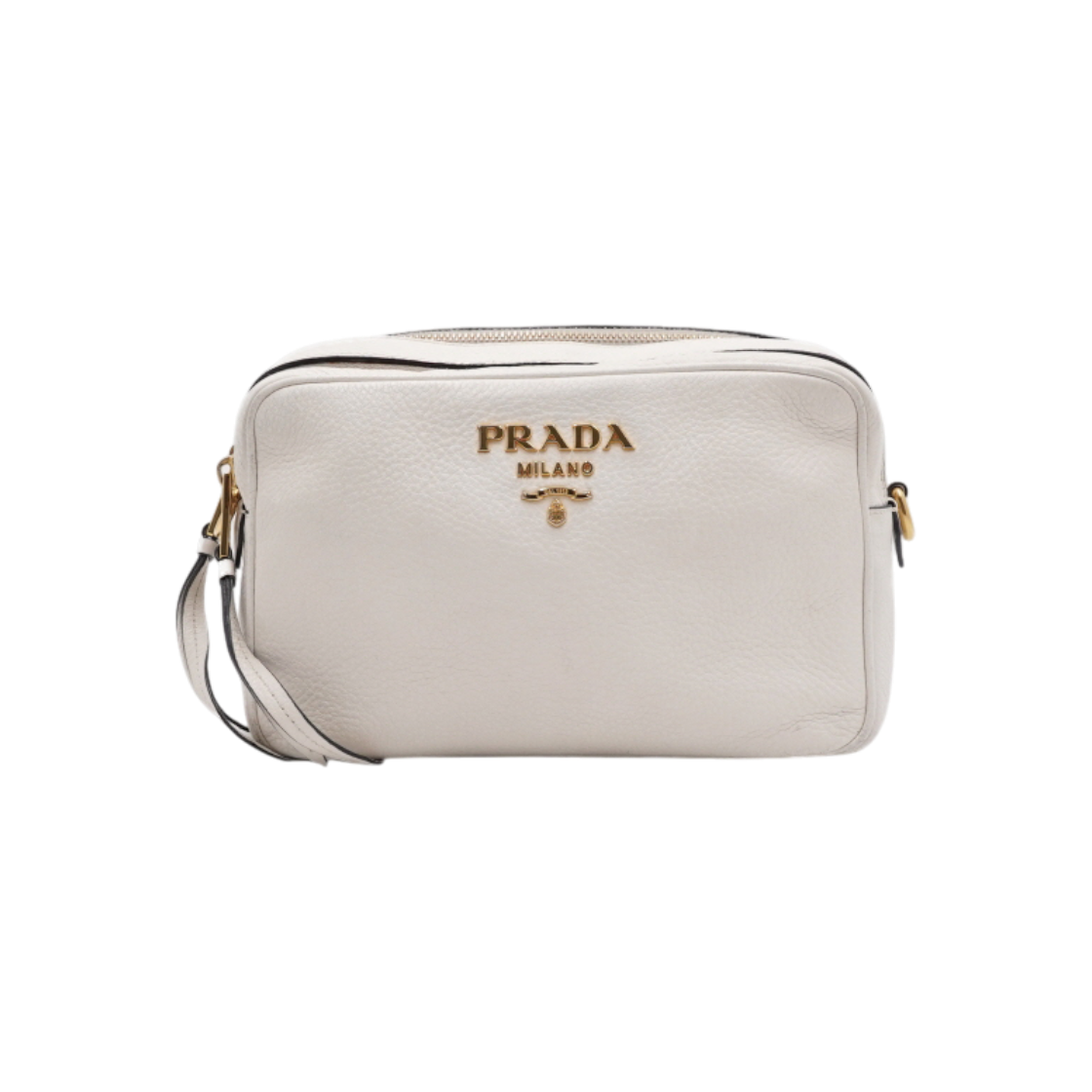 ITGH5AATHQTO Prada White Vitello Dino Double-Zipper Camera Shoulder Bag
