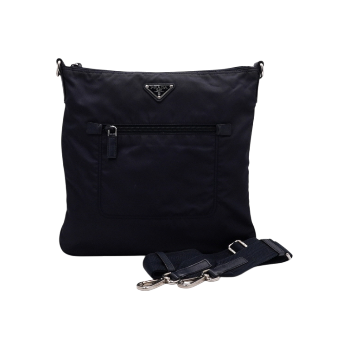 IT5SV8NQERKQ Prada BT0715 Silver Triangle Logo Navy Tessuto Re-Nylon Crossbody Bag