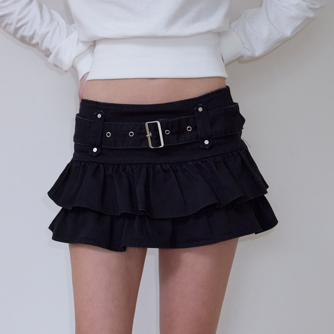 로제프란츠 캉캉 벨티드 미니 스커트 [블랙](Rosefrantz Cancan Belted Mini Skirt [Black]) - 2