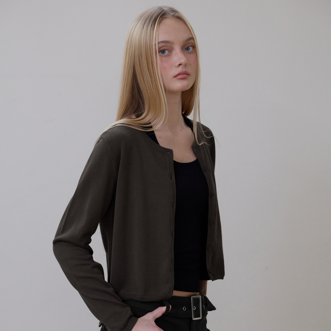 로제프란츠 베이직 라운드 가디건 [브라운](Rosefrantz Basic Round Cardigan [Brown]) - 5