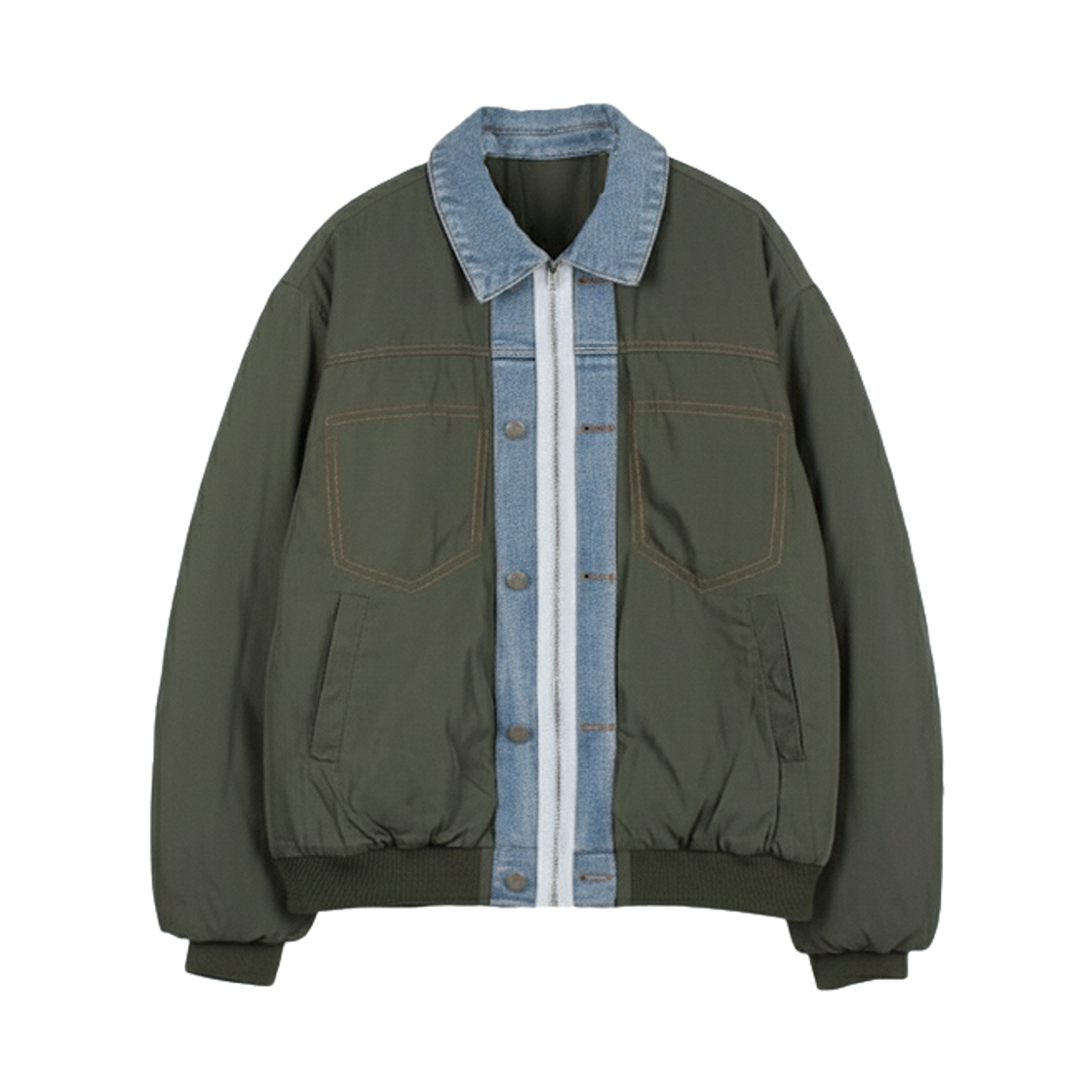 지크립 데님 카라 블루종 자켓 카키(GCLIP Denim Collar Blouson Jacket Khaki) - 1