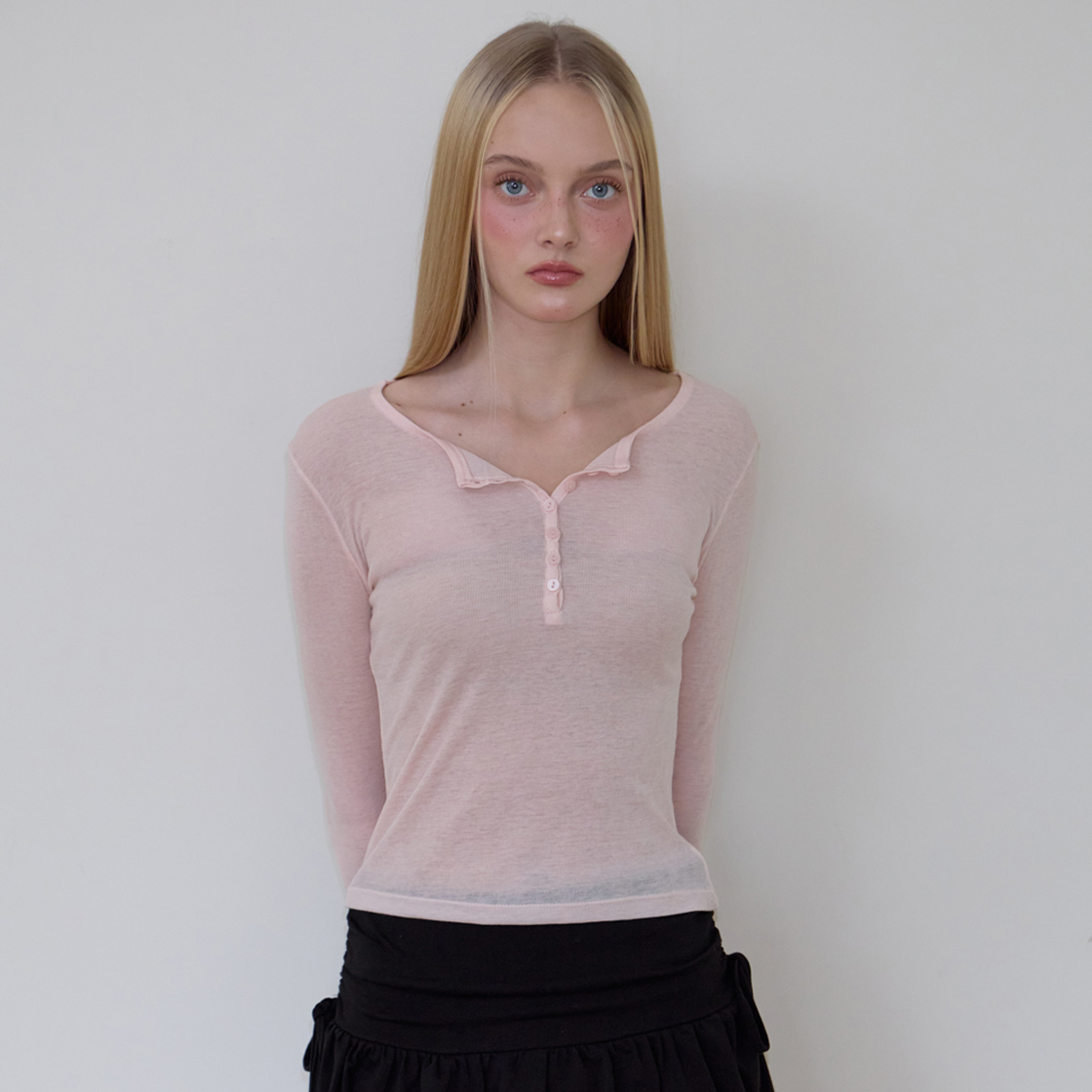 로제프란츠 헨리넥 레이어드 롱스리브 [핑크](Rosefrantz Henley Neck Layered Long Sleeve [Pink]) - 3