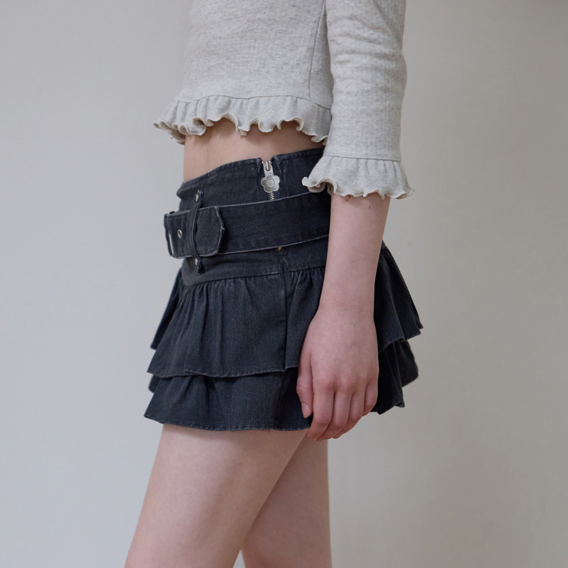 로제프란츠 캉캉 벨티드 미니 스커트 [차콜](Rosefrantz Cancan Belted Mini Skirt [Charcoal]) - 4