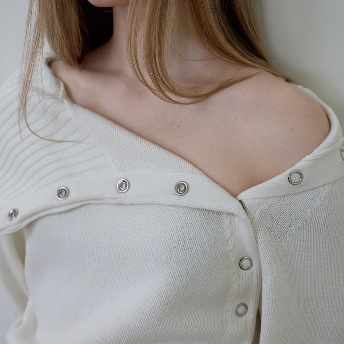 로제프란츠 폴드 오프숄더 니트 [아이보리](Rosefrantz Fold Off Shoulder Knit [Ivory]) - 4