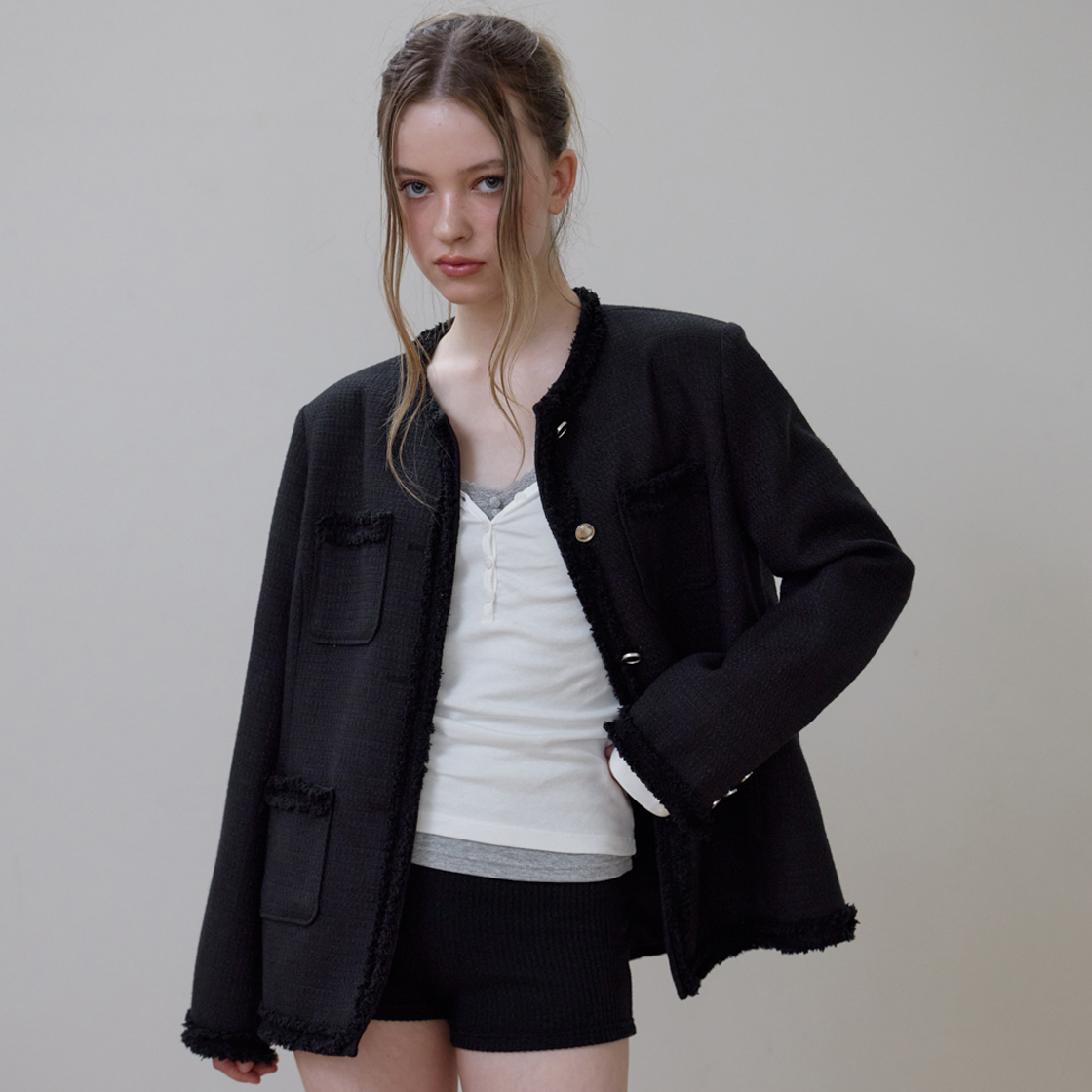 로제프란츠 프린지 포켓 트위드 자켓 [블랙](Rosefrantz Fringe Pocket Tweed Jacket [Black]) - 5