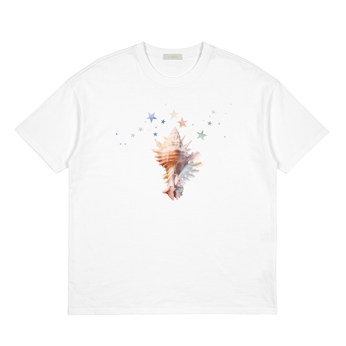 루바티 스태리 시쉘 소라 오버사이즈 반소매 티셔츠 화이트(Rubati Starry Seashell Oversized Tshirt White)