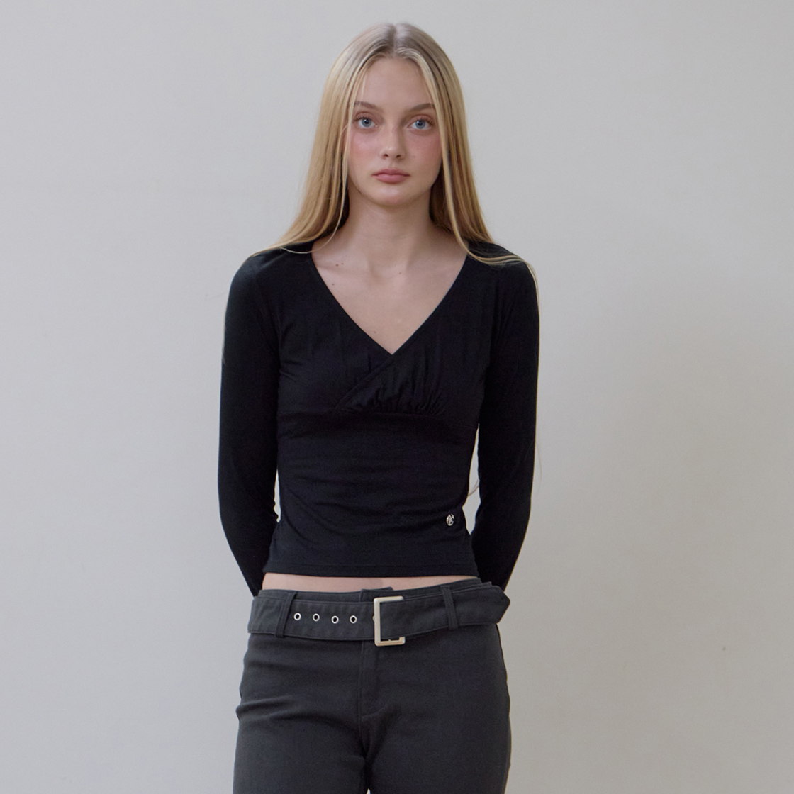 로제프란츠 랩 브이넥 롱스리브 [블랙](Rosefrantz Wrap V-neck Long Sleeve [Black]) - 5
