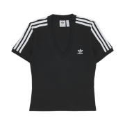 (W) Adidas 3-Stripes V-Neck Slim T-Shirt Black - KR Sizing