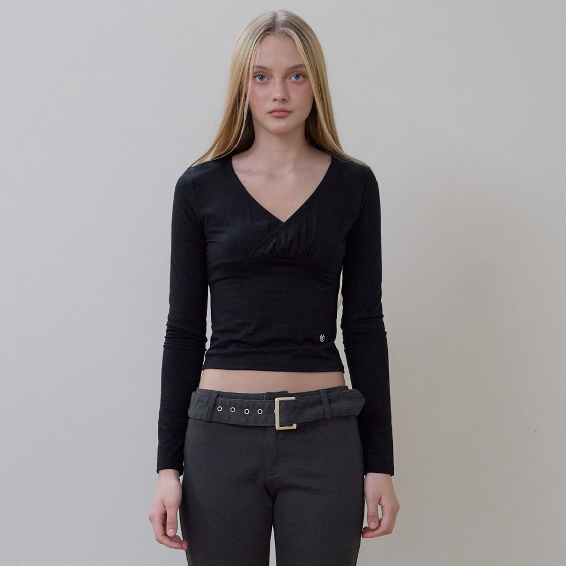로제프란츠 랩 브이넥 롱스리브 [블랙](Rosefrantz Wrap V-neck Long Sleeve [Black]) - 2