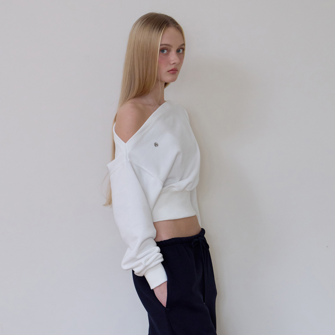 로제프란츠 크롭 오프숄더 스웨트셔츠 [아이보리](Rosefrantz Crop Off Shoulder Sweatshirt [Ivory]) - 4
