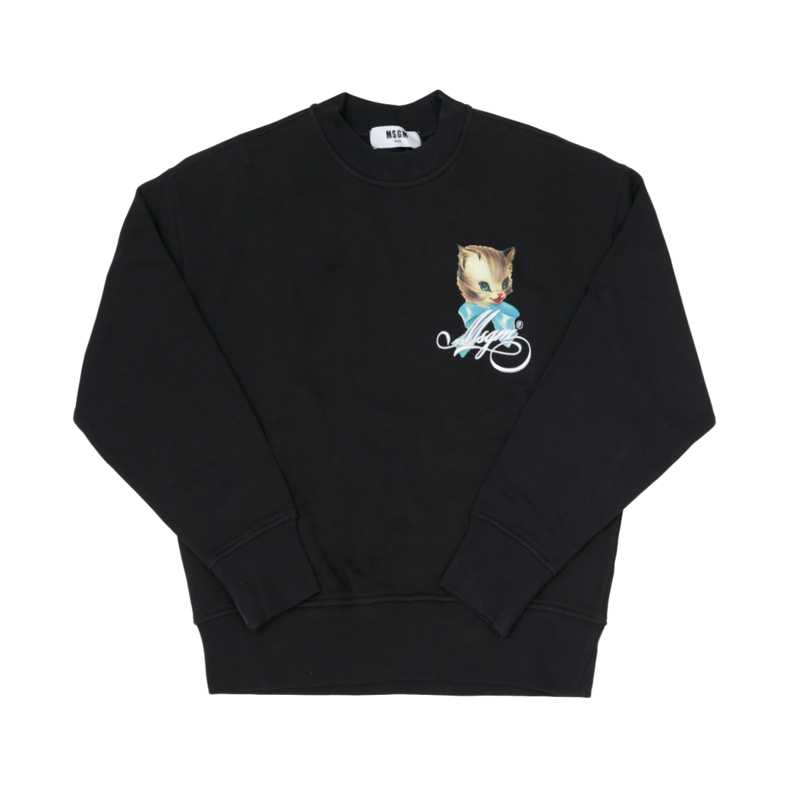 (W) 엠에스지엠 큐트 키티 프린트 로고 스웨트셔츠 블랙((W) MSGM Cute Kitty Print Logo Sweatshirt Black)