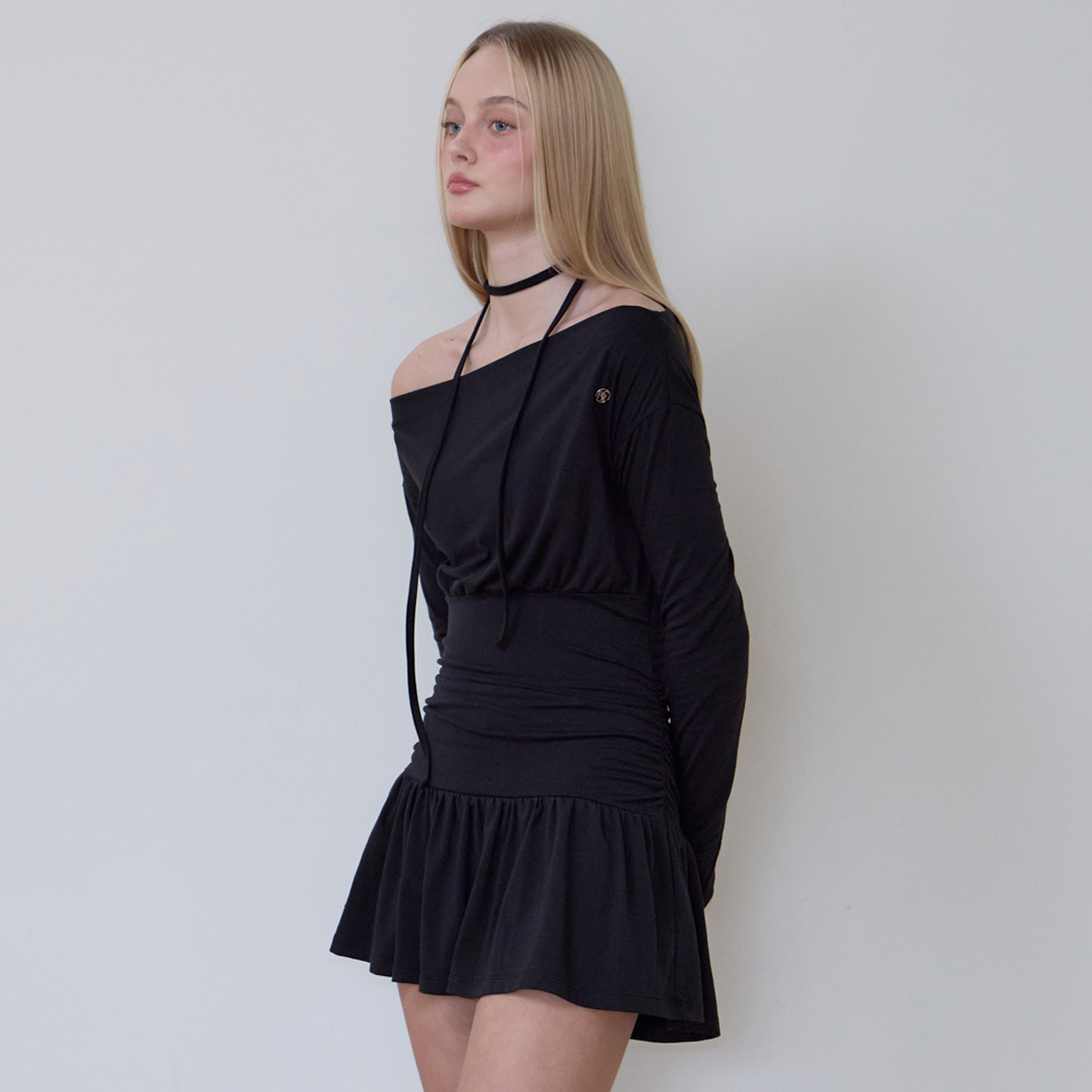로제프란츠 타이 오프숄더 미니 드레스 [블랙](Rosefrantz Tie Off Shoulder Mini Dress [Black]) - 3