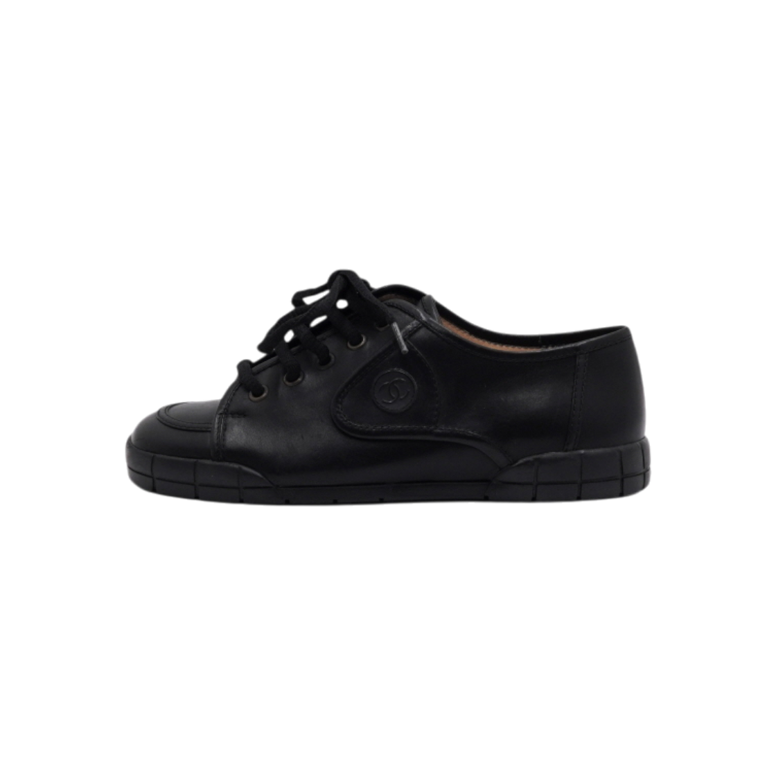 IT7A9P97K3LV Chanel Vintage Black Leather CC Trainer Sneakers