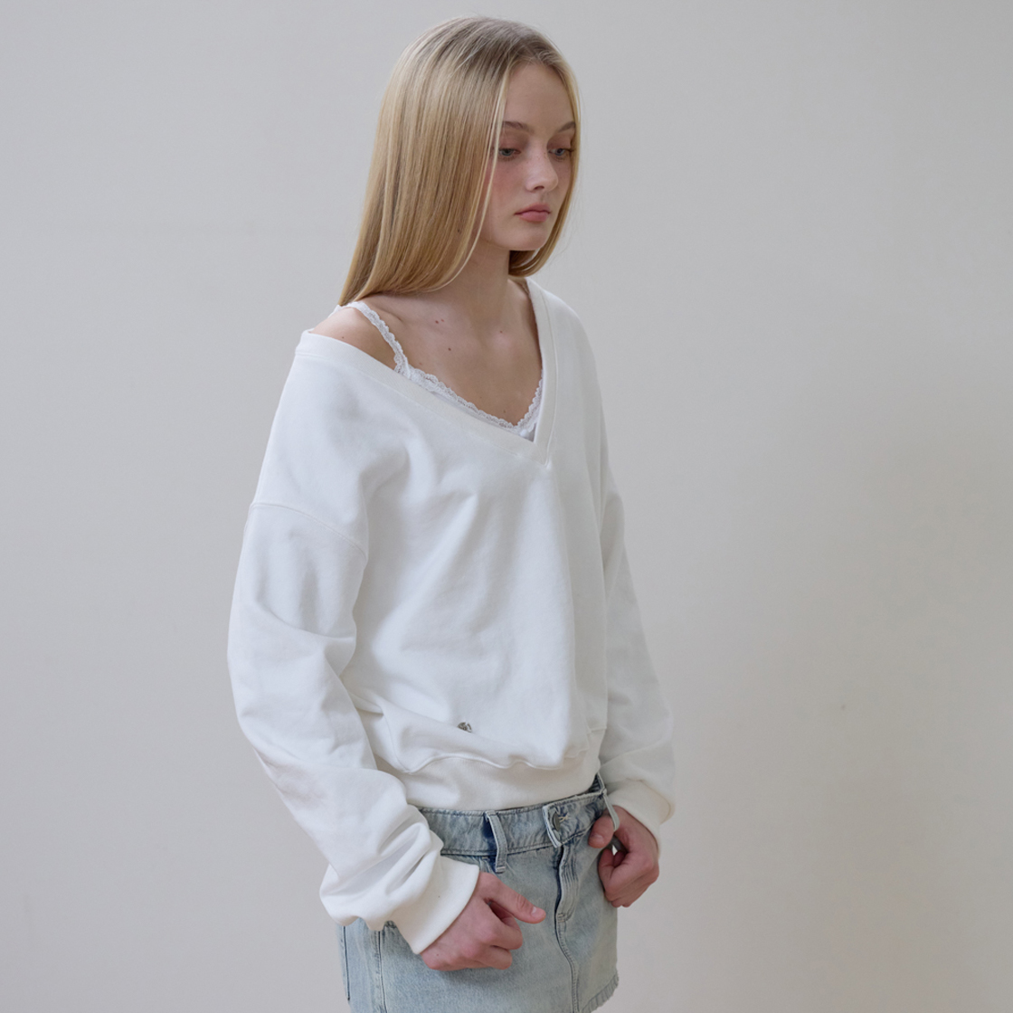 로제프란츠 딥 브이넥 스웨트셔츠 [아이보리](Rosefrantz Deep V-neck Sweatshirt [Ivory]) - 2