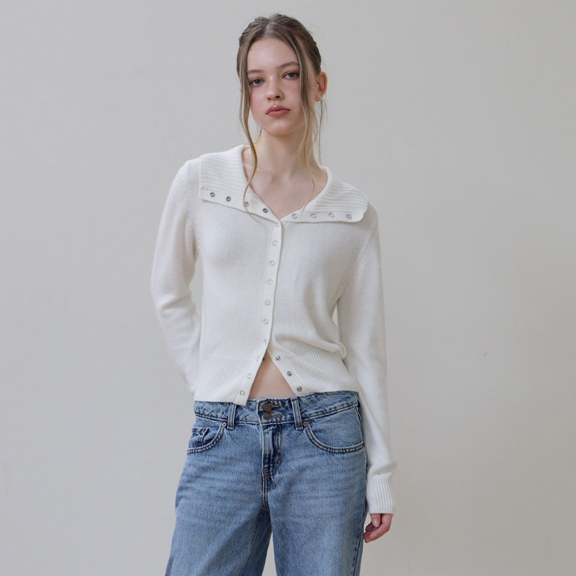 로제프란츠 하이넥 아일렛 가디건 [아이보리](Rosefrantz High Neck Eyelet Cardigan [Ivory]) - 4