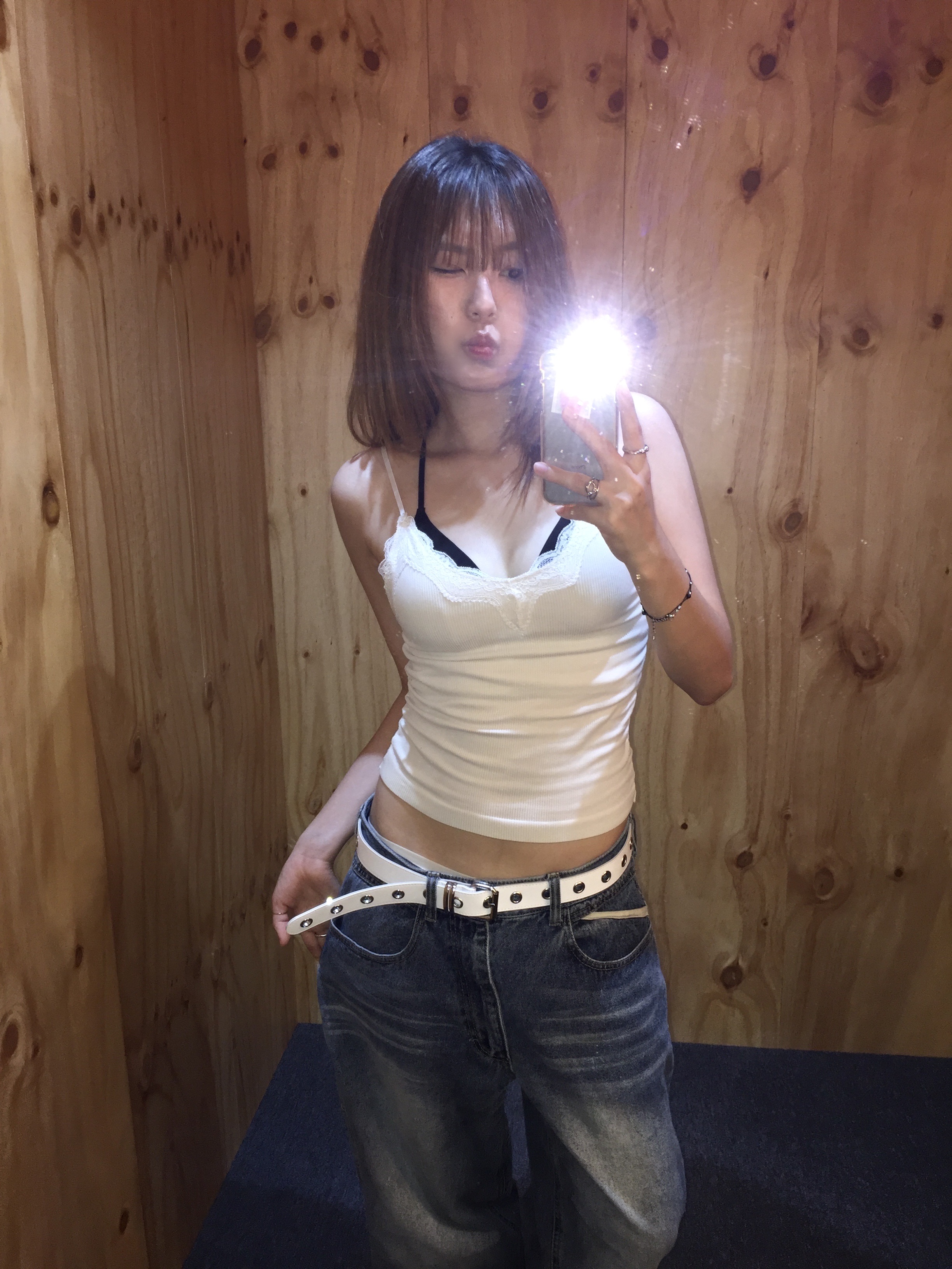 ETCE Gear Washed Denim Pants Blue 착용 스타일 - 1