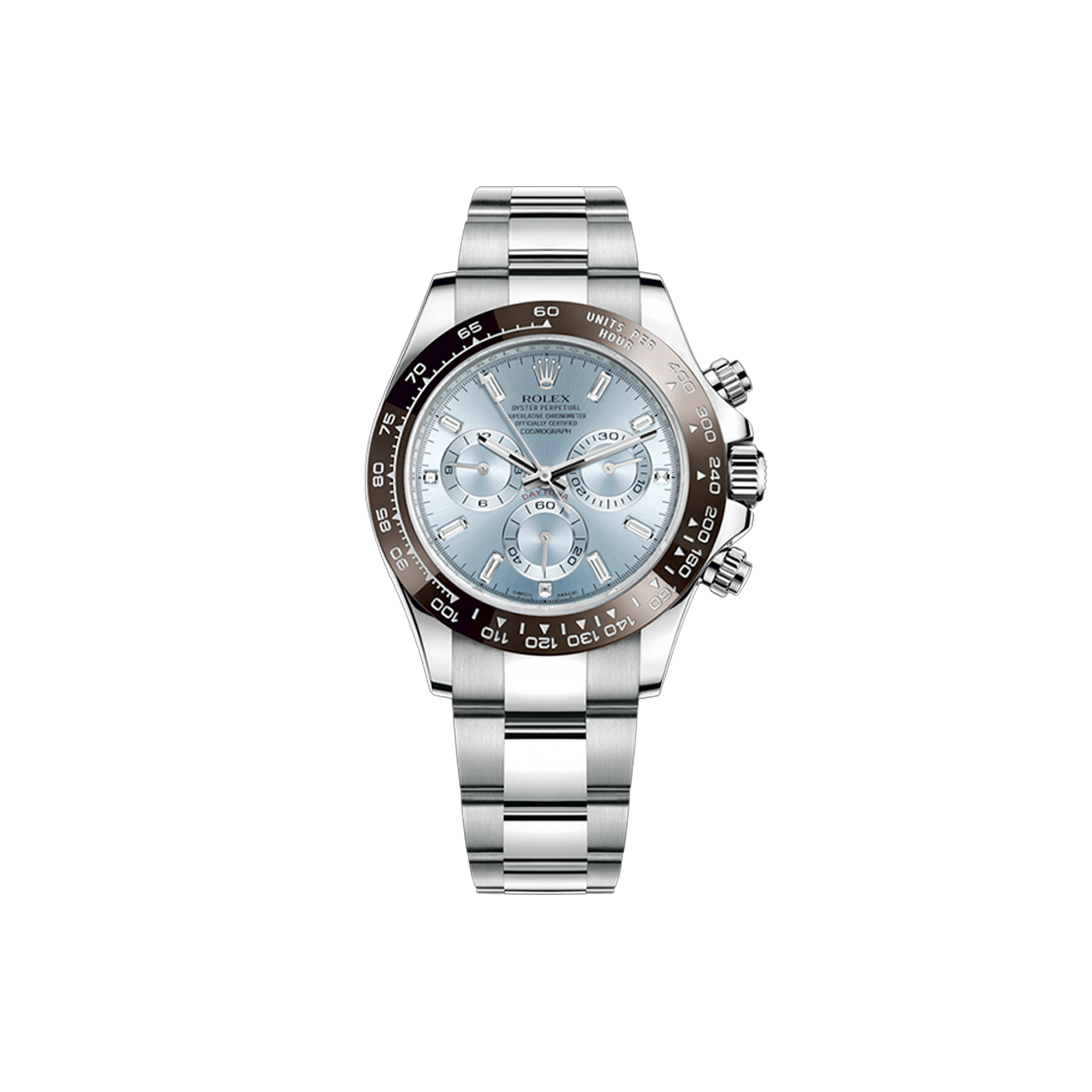 ITCWMRONJ8FE Rolex Daytona Ice Blue Baguette Diamond Oyster No. 8259