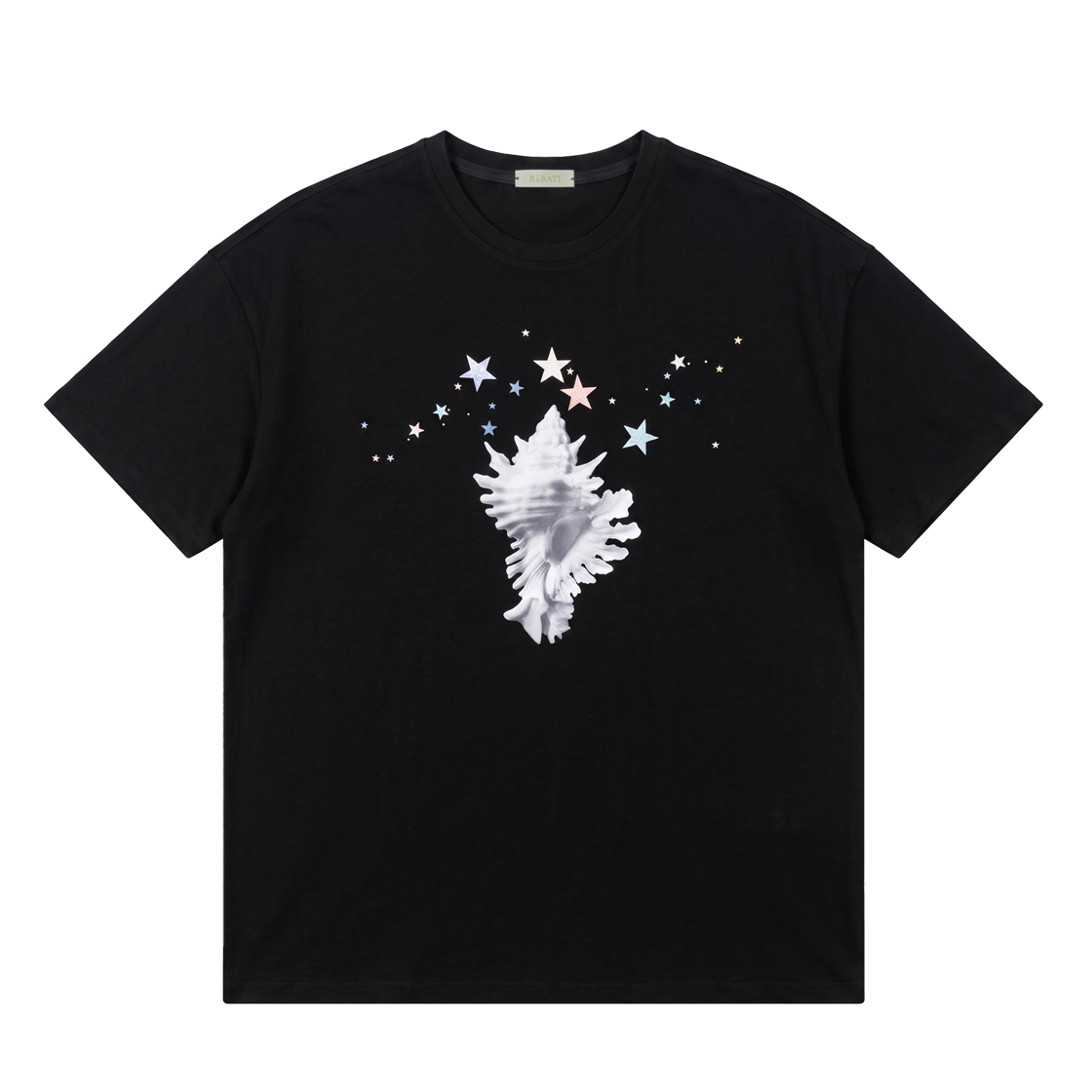 루바티 스태리 시쉘 소라 오버사이즈 반소매 티셔츠 블랙(Rubati Starry Seashell Oversized Tshirt Black)