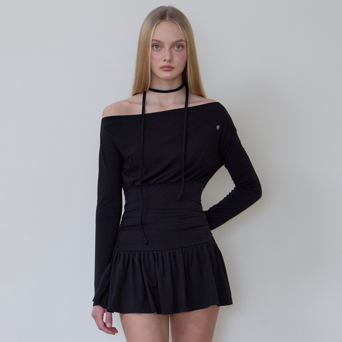 로제프란츠 타이 오프숄더 미니 드레스 [블랙](Rosefrantz Tie Off Shoulder Mini Dress [Black]) - 2