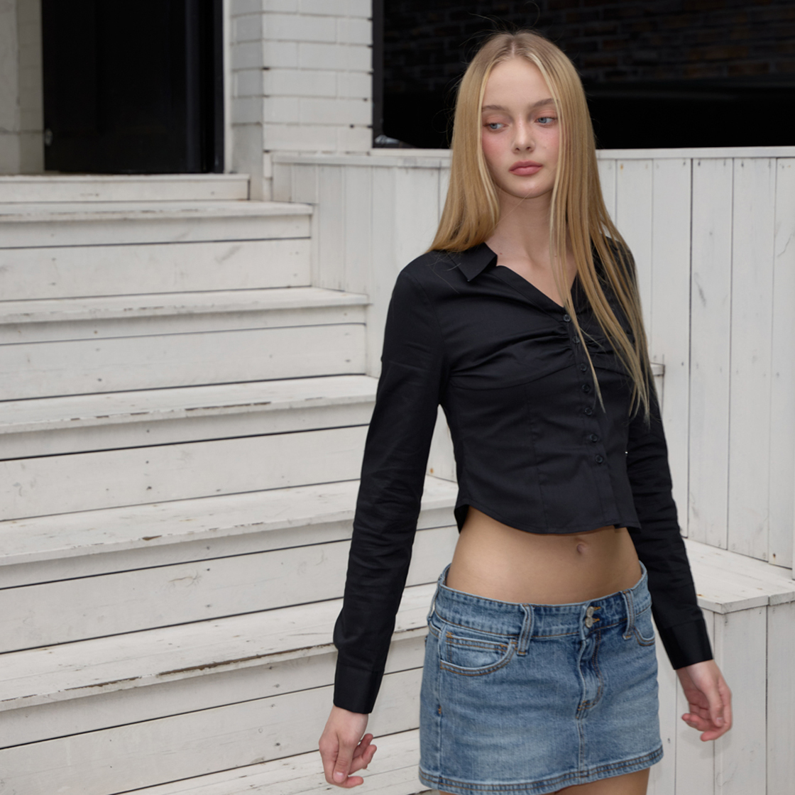 로제프란츠 셔링 프론트 슬림 셔츠 [블랙](Rosefrantz Ruched Front Slim Shirt [Black]) - 6