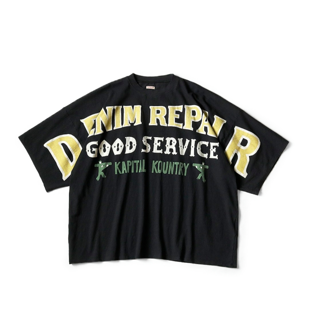 Kapital 18.5 Huge T-Shirt (Denim Repairpt) Black 착용 스타일