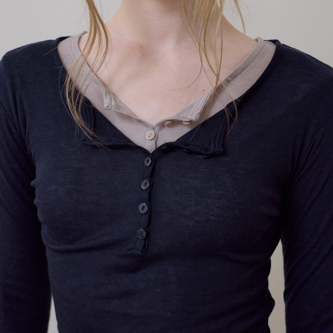 로제프란츠 헨리넥 레이어드 롱스리브 [네이비](Rosefrantz Henley Neck Layered Long Sleeve [Navy]) - 4