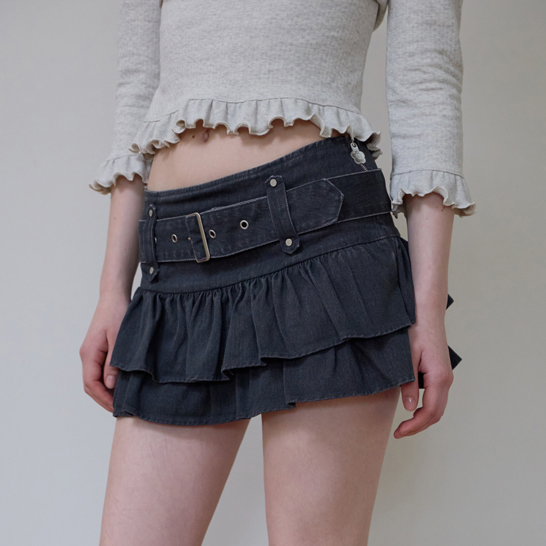 로제프란츠 캉캉 벨티드 미니 스커트 [차콜](Rosefrantz Cancan Belted Mini Skirt [Charcoal]) - 3