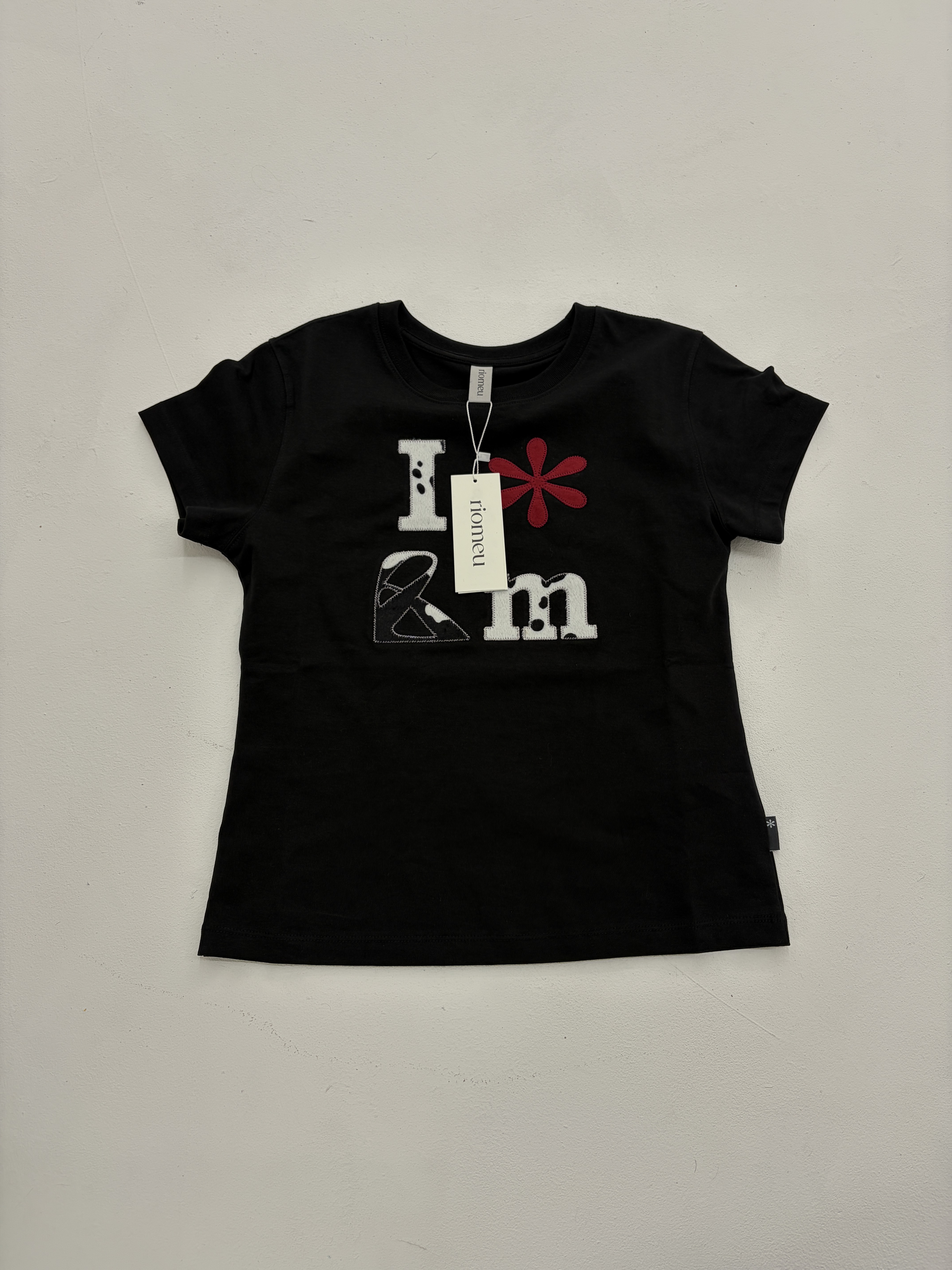 Riomeu Cow Applique Short Sleeve T-Shirt_Black 착용 스타일 - 2