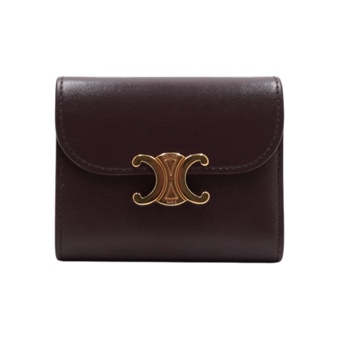 IT9WW7APLT73 Celine Dark Brown Triomphe Small Wallet Gold Hardware
